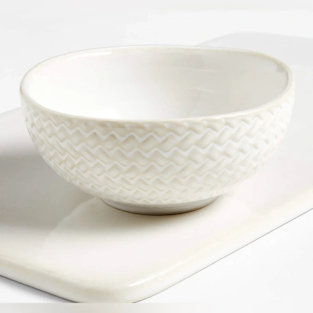 New in box! Crate & Barrel Blanc stoneware cheese and bowl serving set